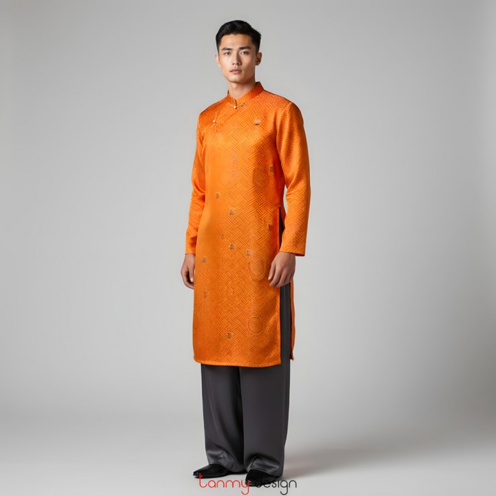 Áo dài nam vải in màu vàng M